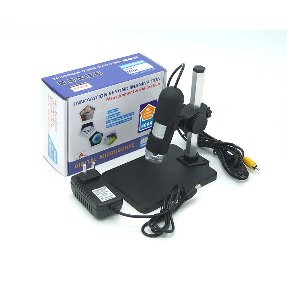 

1PC AV Signal Output 8 LED Lights Electron Microscope 1X /400X 2 Million Pixel Magnifier For Textile Printing/School/Factory