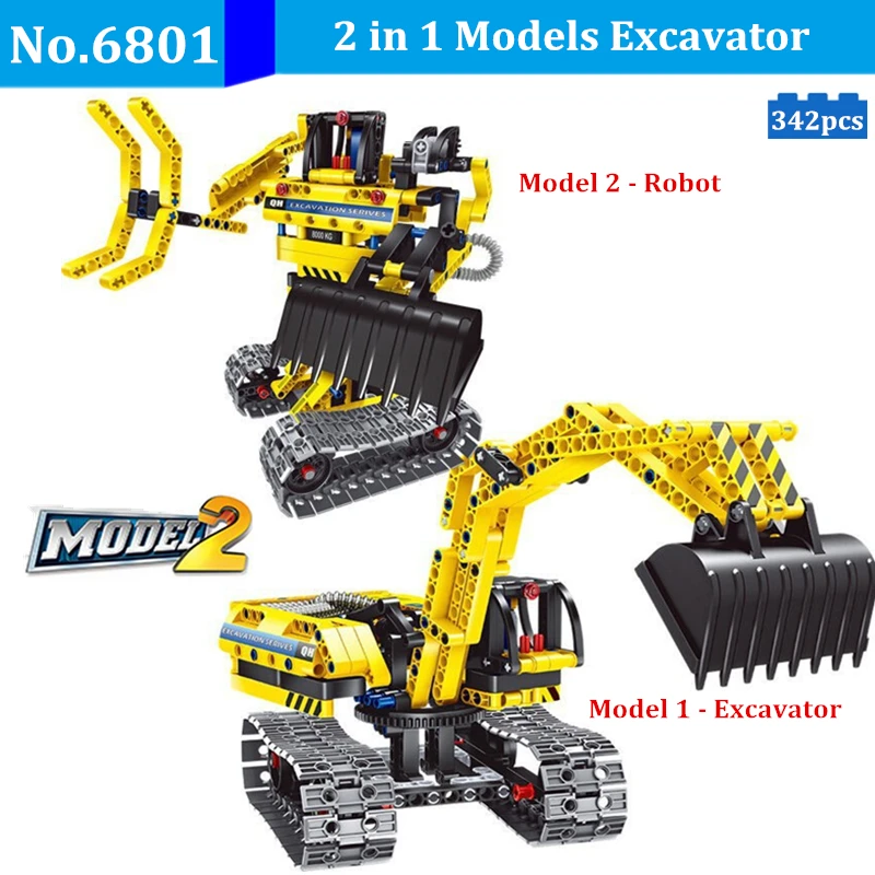 DIY Legoing Technic Series 2 IN 1 Engineering Vehicle Building Blocks Excavator Robot Kids Toys Bricks Compatible With Legoingly