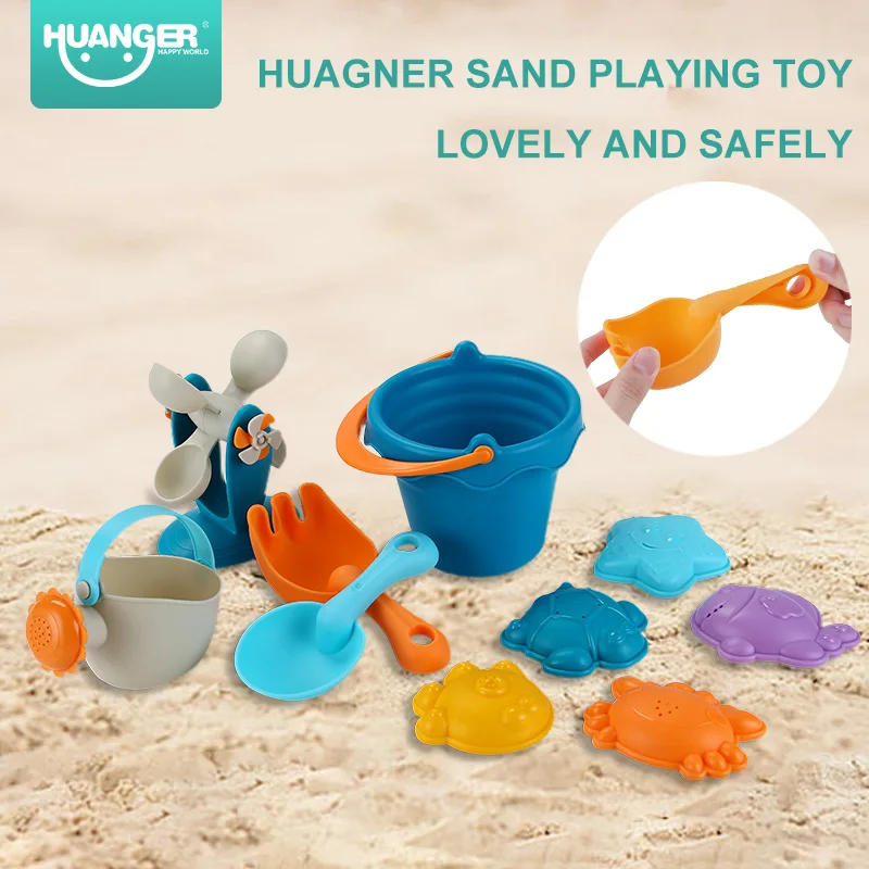 Huanger 10pcs Bath/Beach Toy Set Safely Rubber Sand Molds Bucket Rakes