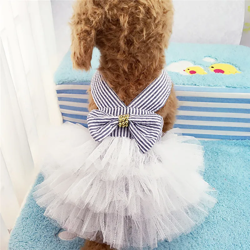 

25# Bubble Braces Skirt Pet Dog Dress Up Wear Princess Style Lace Bowknot Stripe Clothes Girl Doggy Summer Clothing