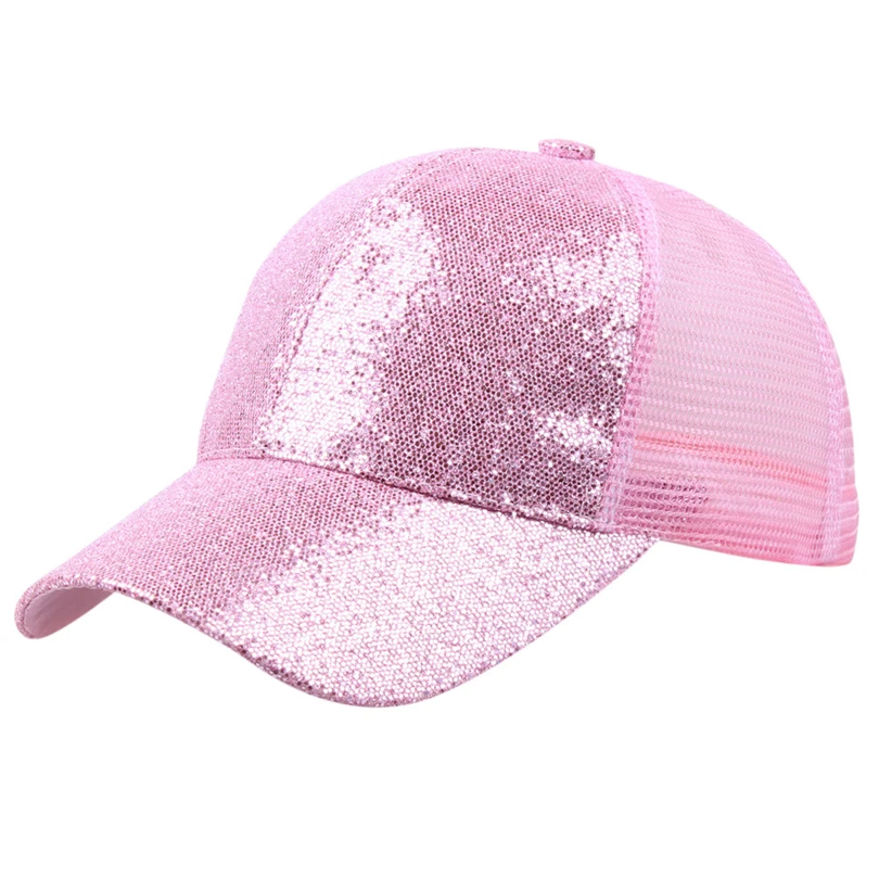 

MIARHB New Ladies Sequins Shiny Baseball Cap Mesh Snapback Summer Casual Curly Hats Girls Adjustable Hip Hop Hats Sun Visor A20