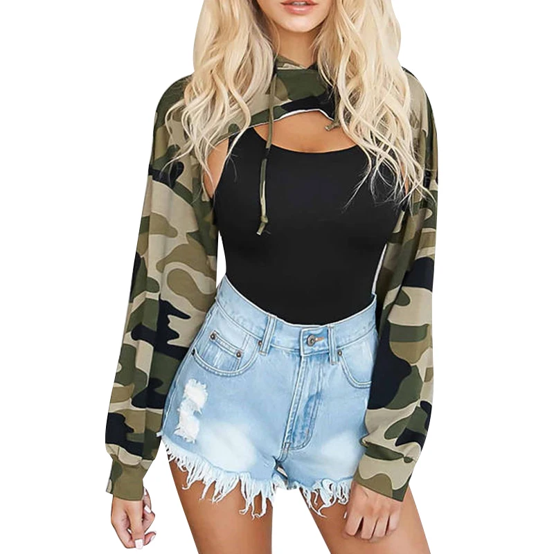 Camo crop top hoodie Clearance