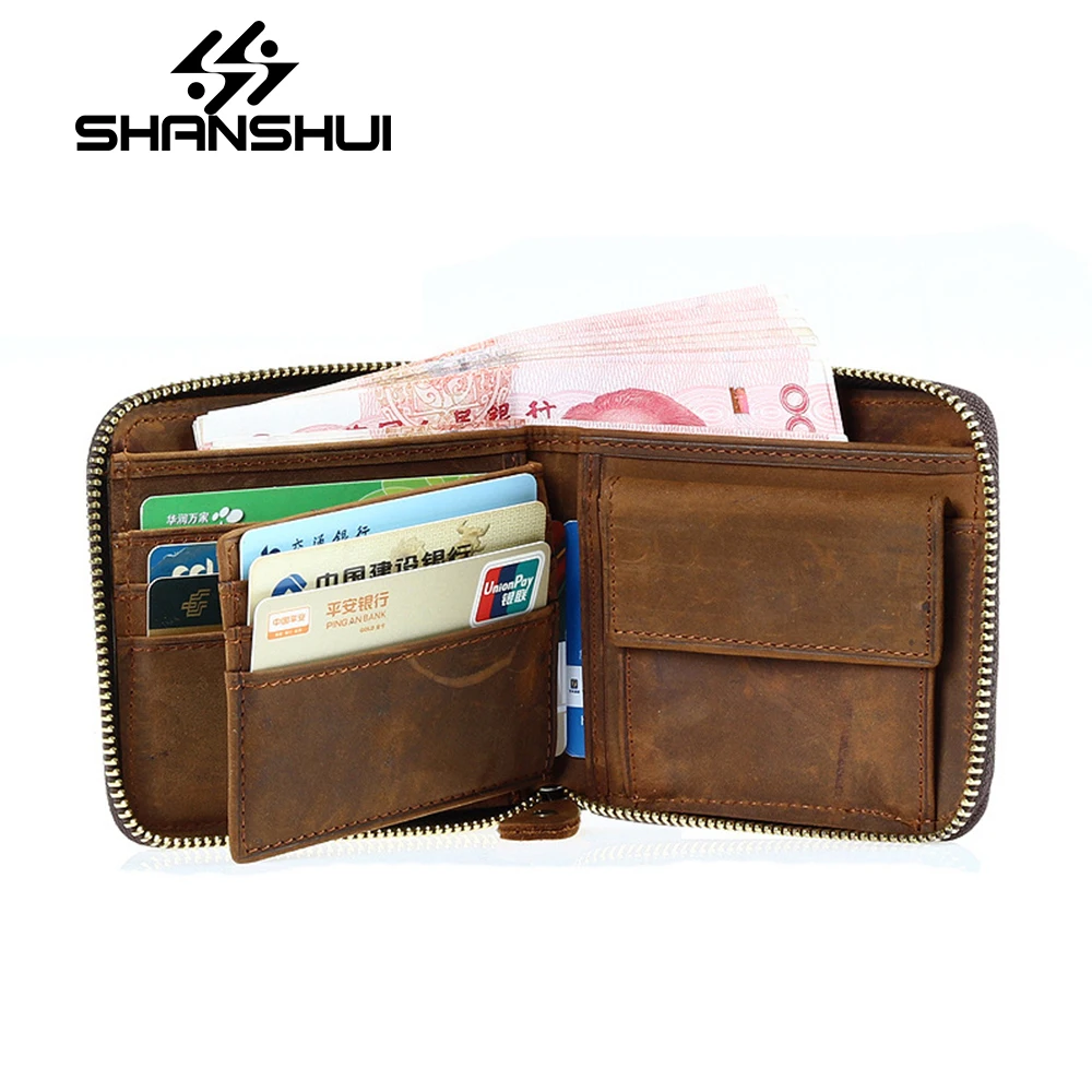SHANSHUI Men Wallets Genuine Leather Short Coin Purse Small Vintage ...