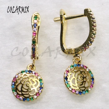 

5 Pairs flowers earrings baby-rose dangle earrings hook earrings rainbow crystal accessories for women 5470