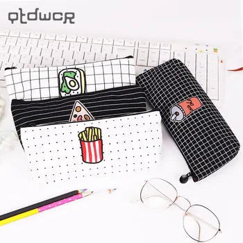 

Creative Food Pizza Fries Pencil Case Canvas Pencil Bag for Kids Learning Gifts School Supplies