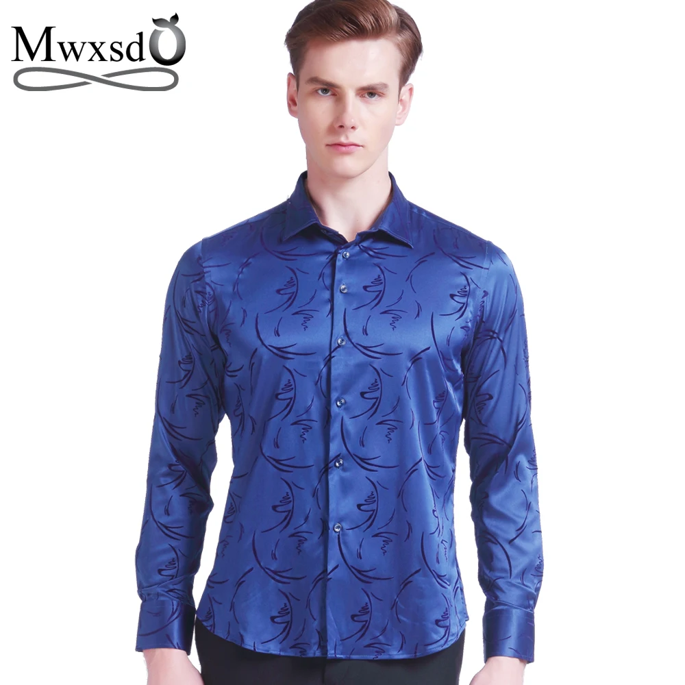 Mwxsd brand Men's Printed Tuxedo Shirts Wedding Party Long Sleeve Silk Mercerized Plus Size 4xl 5XL