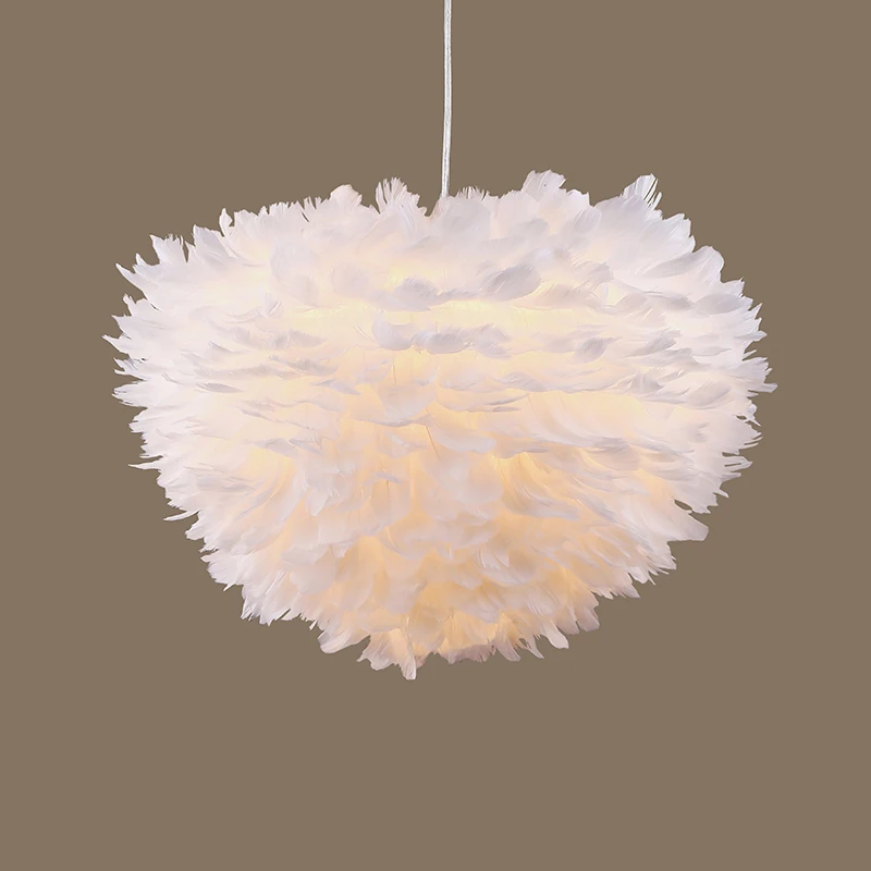 

New Nordic Creative Lantern Bird's Nest White Feather Princess Pendant Lamp Fixture DropLight For Bedroom Living Room PL485