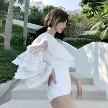 Купальник с высокой талией цельные купальные костюмы женские купальники слитный купальник женский купальный костюм вес корейский Ins Leaf