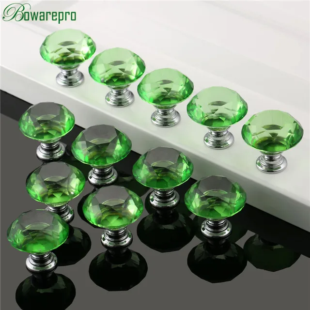 Best Price bowarepro Diamond Crystal Glass kitchen furniture hardware handle knob furniture accessory cabinet handle Green 12+36Pcs Screws Best Price bowarepro Diamond Crystal Glass kitchen furniture hardware handle knob furniture accessory cabinet handle Green 12+36Pcs Screws