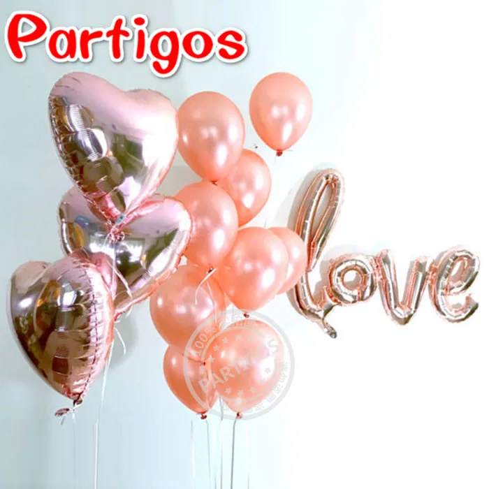 

14pcs/lot Link Love Rose Gold Balloons Bouquet 12inch latex helium Balls 18'' star heart globos wedding party decor supplies