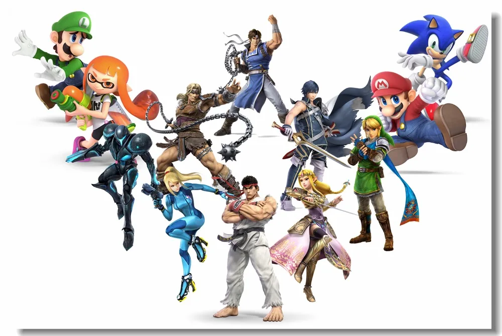 Custom Canvas Wall Mural Super Smash Bros Ultimate Poster Super Mario