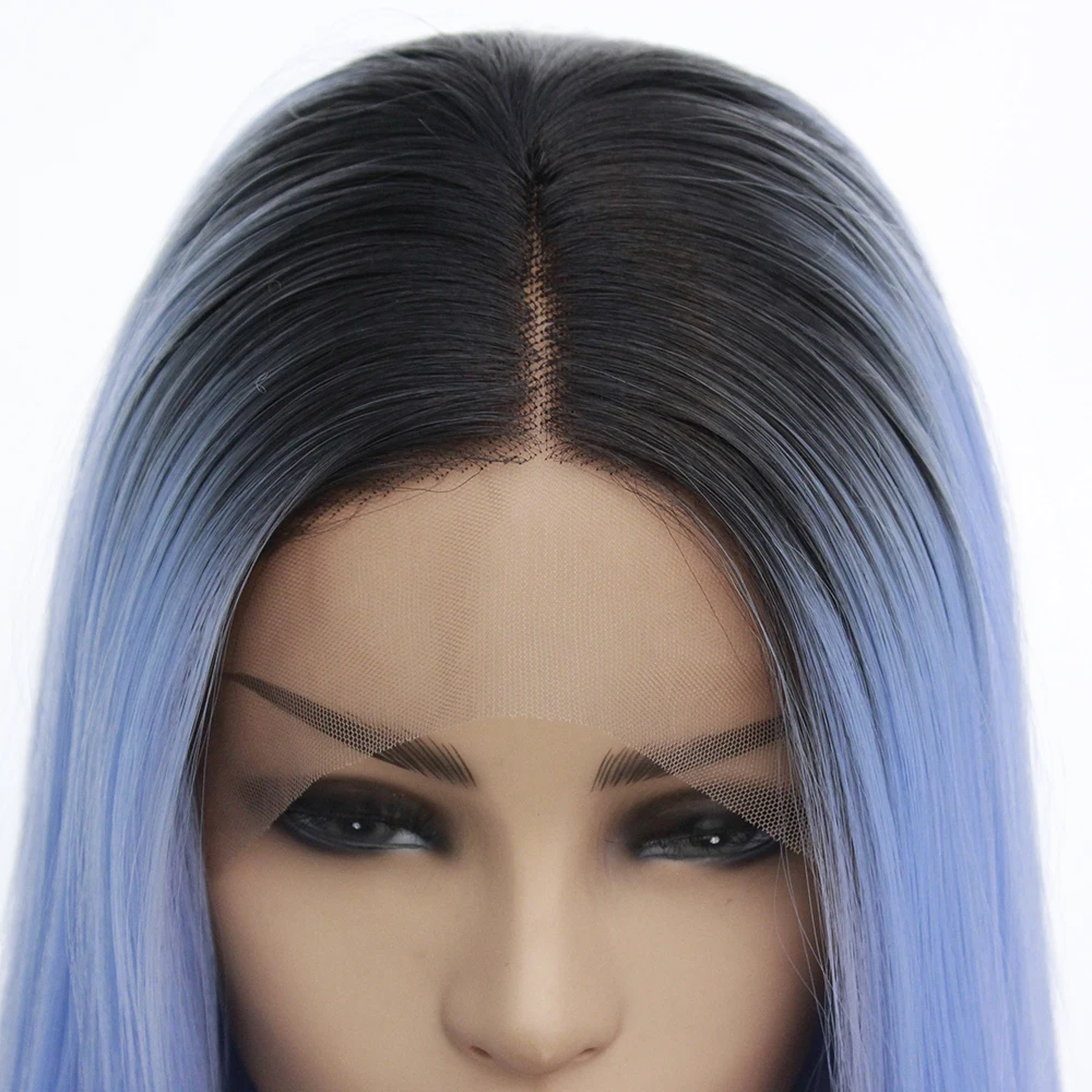 V'NICE парик Голубой с эффектом омбре для женщин | синтетический парик фронта шнурка с темными корнями Длинные прямые светло-синий парик Термостойкое волокно