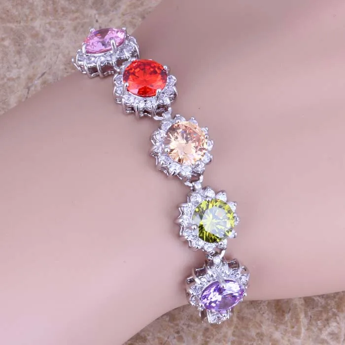 Роскошный Многоцветный Красный Гранат 925 пробы серебряный браслет цепочка 7 дюймов S0624