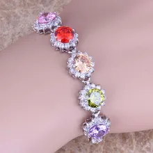 Роскошный Многоцветный Красный Гранат 925 пробы серебряный браслет цепочка 7 дюймов S0624