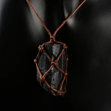 1 шт. натуральный камень кристалл столб черный турмалин сырье большое длинное ожерелье с подвесками на цепочке аксессуары ручной работы модные украшения