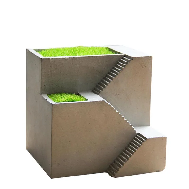 

Vintage Coarse Pottery Cement Succulent Plant Pots Nordic Creative Geometric Staircase Desktop Flower Pot Garden Planters Bonsai
