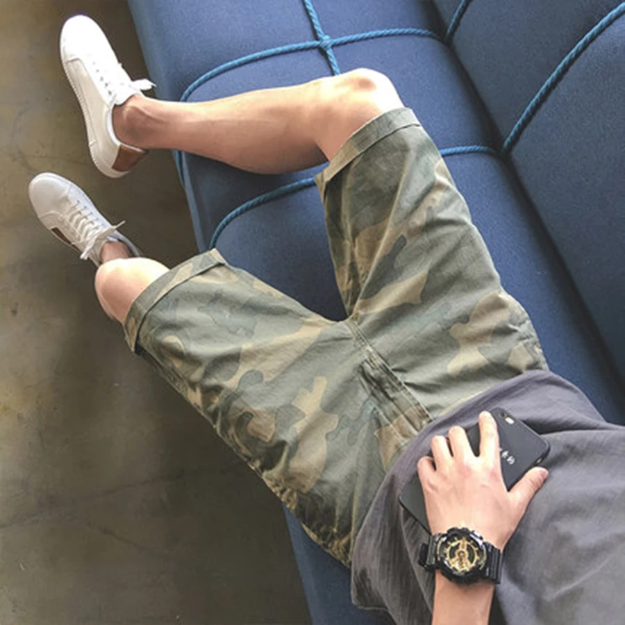 Harajuku Camouflage Casual Shorts Men Cargo Plus Size Men Fashion 2019 Work Short Pants Jeans Cotton Vetements Clothig 50Dk003