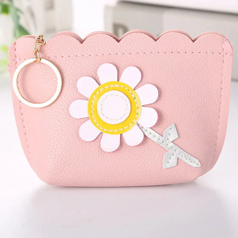 

2019 Best Sale Cute Flower Small Purse PU Leather Wallet Zip Bag Child Mini Wallet Portable Handbag Change Pouch Key Holder