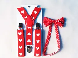 Бесплатная доставка 2018 Новая модная детская одежда для девочек Красное Сердце печати галстуки и подтяжки комплекты для мальчиков