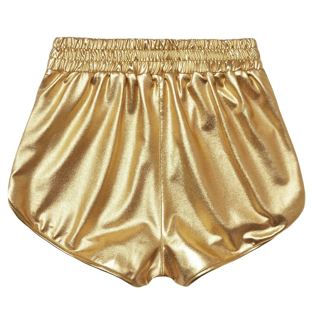 Женские короткие брюки модные золотые брюки с высокой талией спортивные брюки шорты Блестящие Брюки из Металлики WP