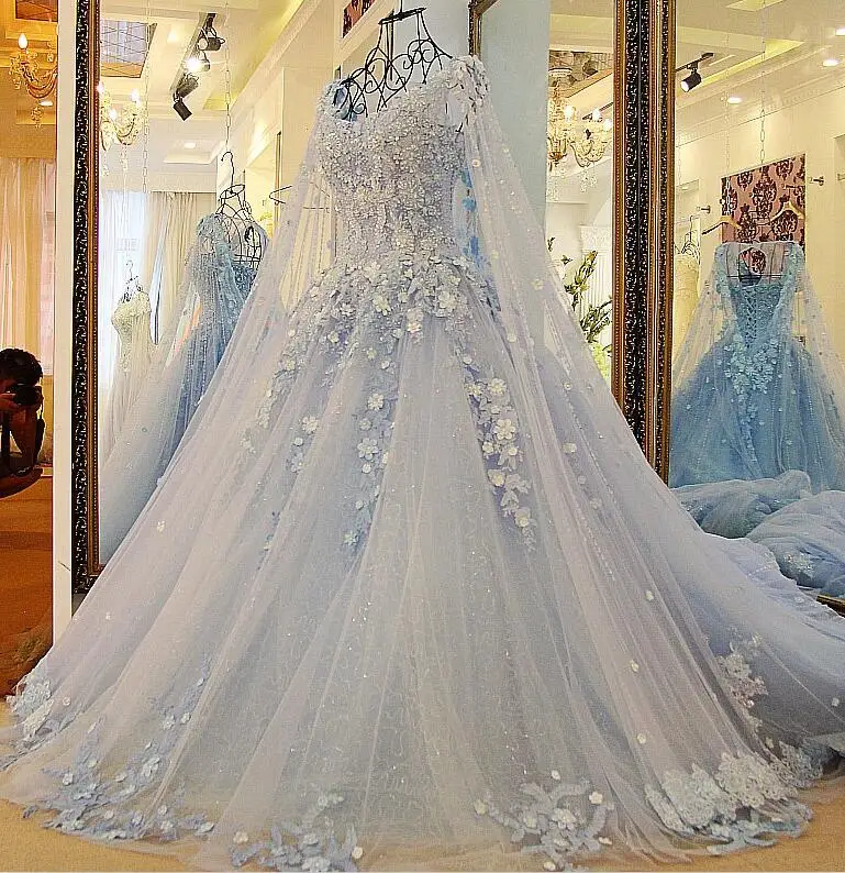Романтический небо синее свадебное платье Vestido de noiva кружевная Апликация платье с жемчужинами свадебное платье es с длинной накидкой индивидуальный заказ - Цвет: Синий