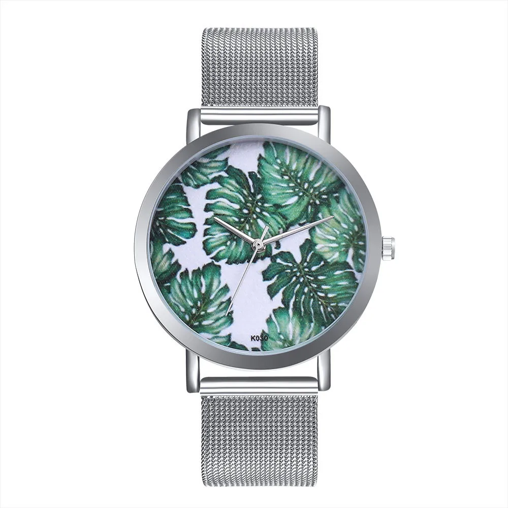 

Top Brand Women Creative Palm Leaves Watch Fashion Casual Ladies Silver Mesh Quartz Dress Wristwatches Relogio Feminino &Ff