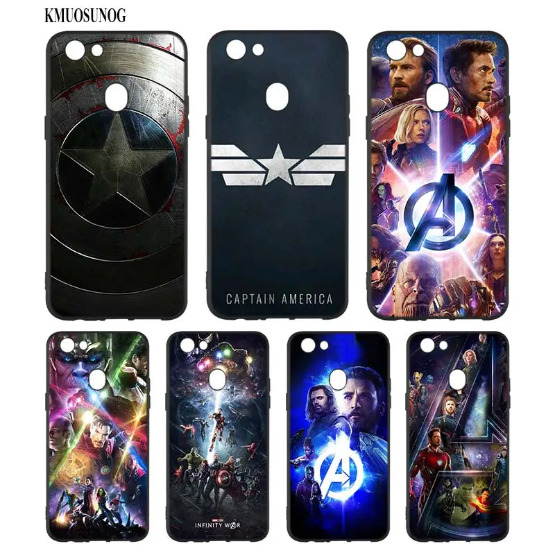 

Black Silicon Soft Phone Case Avengers Iron Man Captain America For OPPO F5 F7 F9 A5 A7 R9S R15 R17 Phone Bag