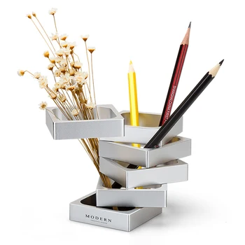 

GIEMZA Metal Vase Small Creative Fashion Modern Deformation Pen Holder Square Vase 1pc Golden Silver Vases Aluminum Alloy