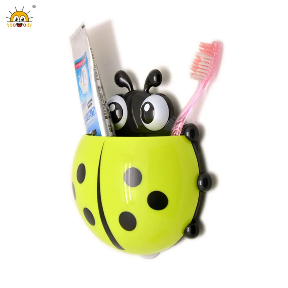 

High Quality Ladybug Toothbrush Holder Cute Cartoon Insect ladybird Shape Bathroom Wall Suction Hooks Sets Tooth Brush Container