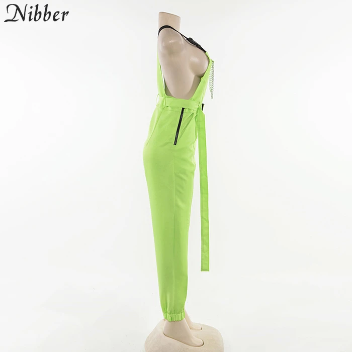 Nibber флуоресцентный зеленый комбинезон для женщин Street черный повседневные штаны для девочек комбинезоны 2019 Весна Горячая Распродажа Дамы