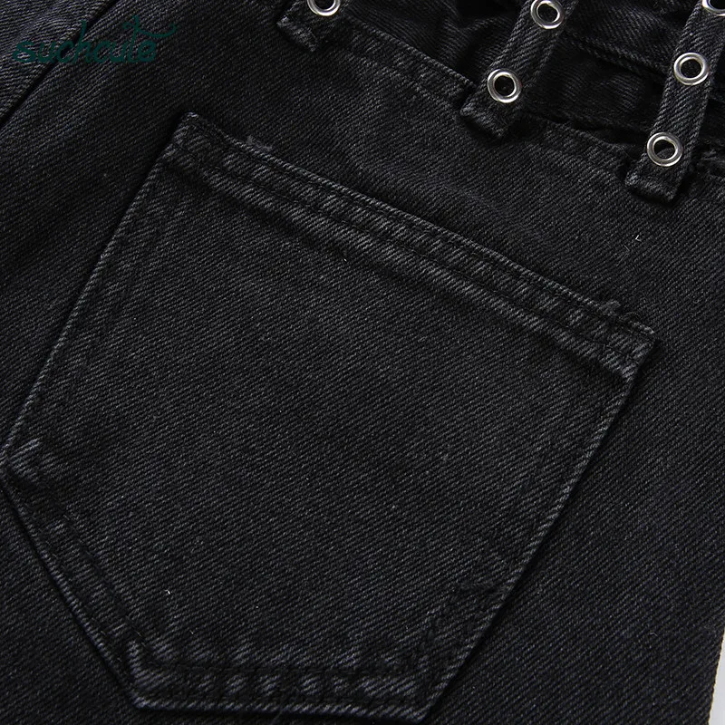 SUCHCUTE женские джинсовые шорты на молнии Лето 2019 Высокая талия Мода женские Modis Harajuku кнопки фестиваль джинсовая юбка-шорты