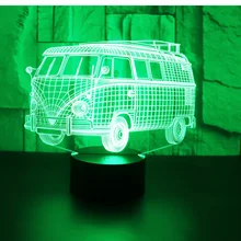 3D светодиодный Светильник-ночник для автобуса, 7 цветов, светильник для украшения дома, потрясающая визуальная Оптическая иллюзия