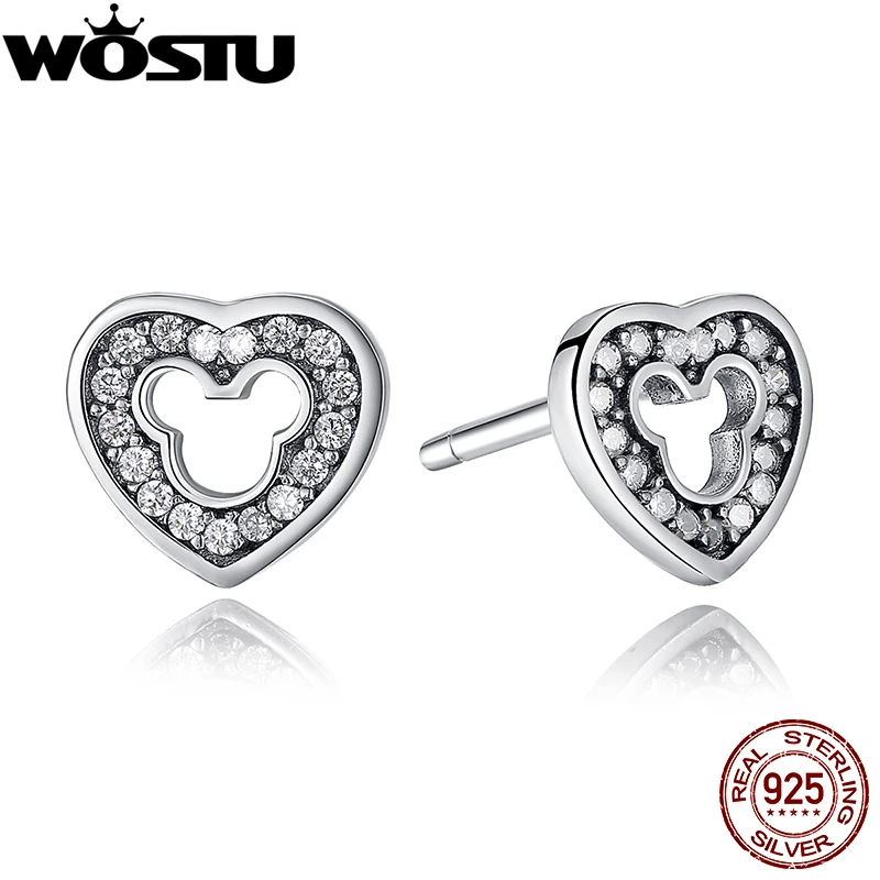 WOSTU, 925 пробы, серебряные серьги-гвоздики в форме сердца, циркониевые Свадебные оригинальные маленькие серьги для женщин и девушек, модные ювелирные изделия, подарки