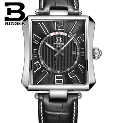 Швейцарские Бингер мужские часы люксовый бренд Tonneau кварцевые часы водонепроницаемые с кожаным ремешком Мужские наручные часы B3038-2 - Цвет: Item 2