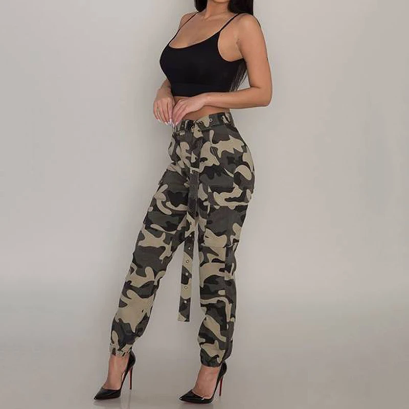 Women's Ladies Summer Spring Camo Cargo Pants Woman High Waist Long Trousers Women Casual Military Army Camouflage Pencil Pants