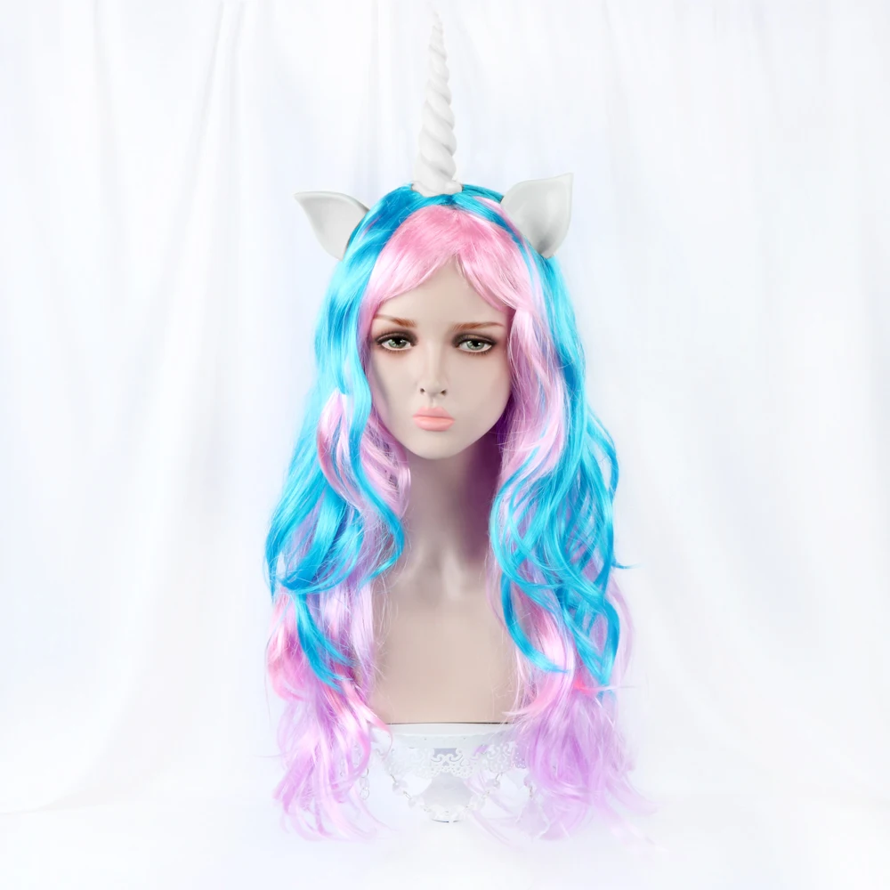 

Long Water Wave Anime Cosplay Unicorn Wigs Synthetic Hair Blue Pink Piano Color 20'' Costume Wigs for Women Halloween SD7323Y-01