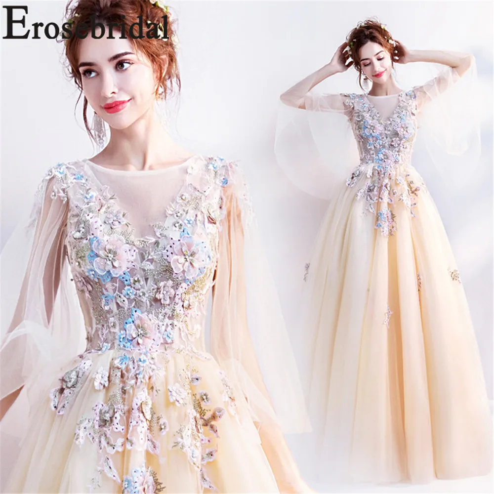 Erosebridal, элегантное вечернее платье с 3D цветком, длинное, новинка, трапециевидные вечерние платья для выпускного вечера, Тюлевая шаль со шнуровкой на спине