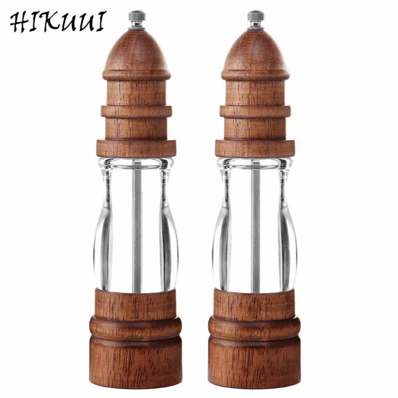 

Antique Pepper Salt Mill Grinder Solid Wood and Acrylic Bottle Hand Ceramic Grinding Mechanism Spice Peper Kitchen BBQ Mills