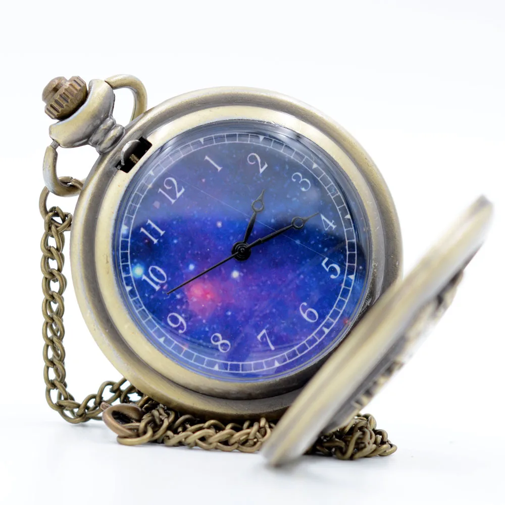 Retro Antique Bronze Little Prince Pocket Watch Vintage Fob Quartz Clock with Chain Necklace Pendant for 3