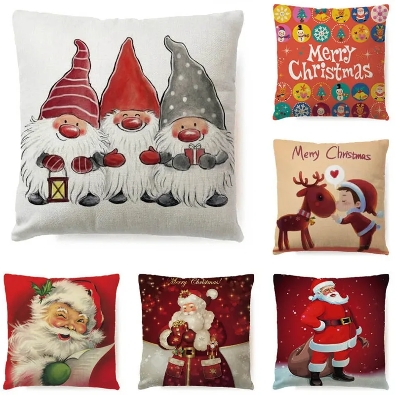 

Christmas Santa Claus Snowman Tree Pillowcase Cotton Linen Throw Pillow Cases Home Cushion Cover Decor