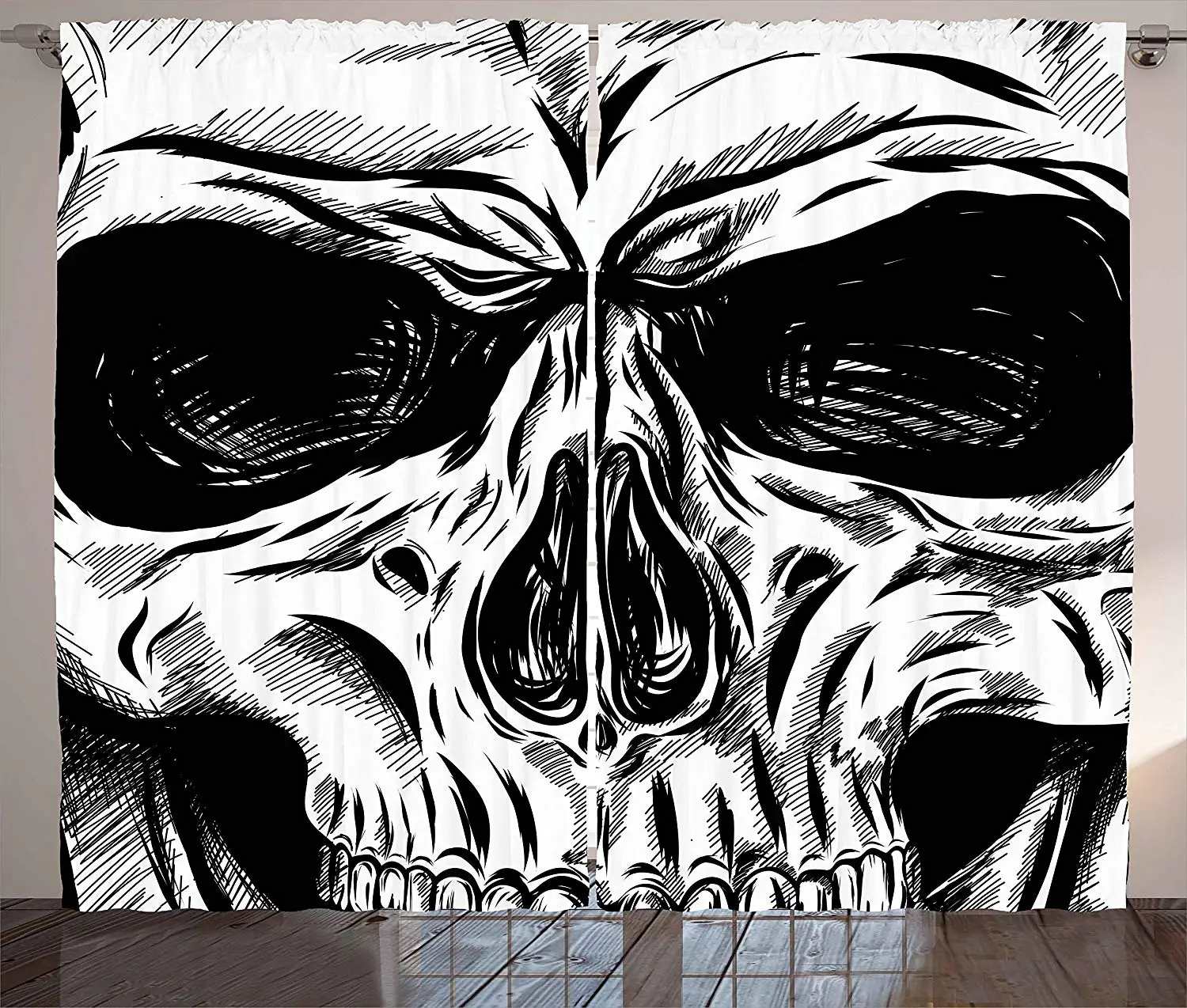 

Halloween Window Curtains Gothic Dead Skull Face Close up Sketch Evil Anatomy Skeleton Artsy Illustration Living Room Bedroom