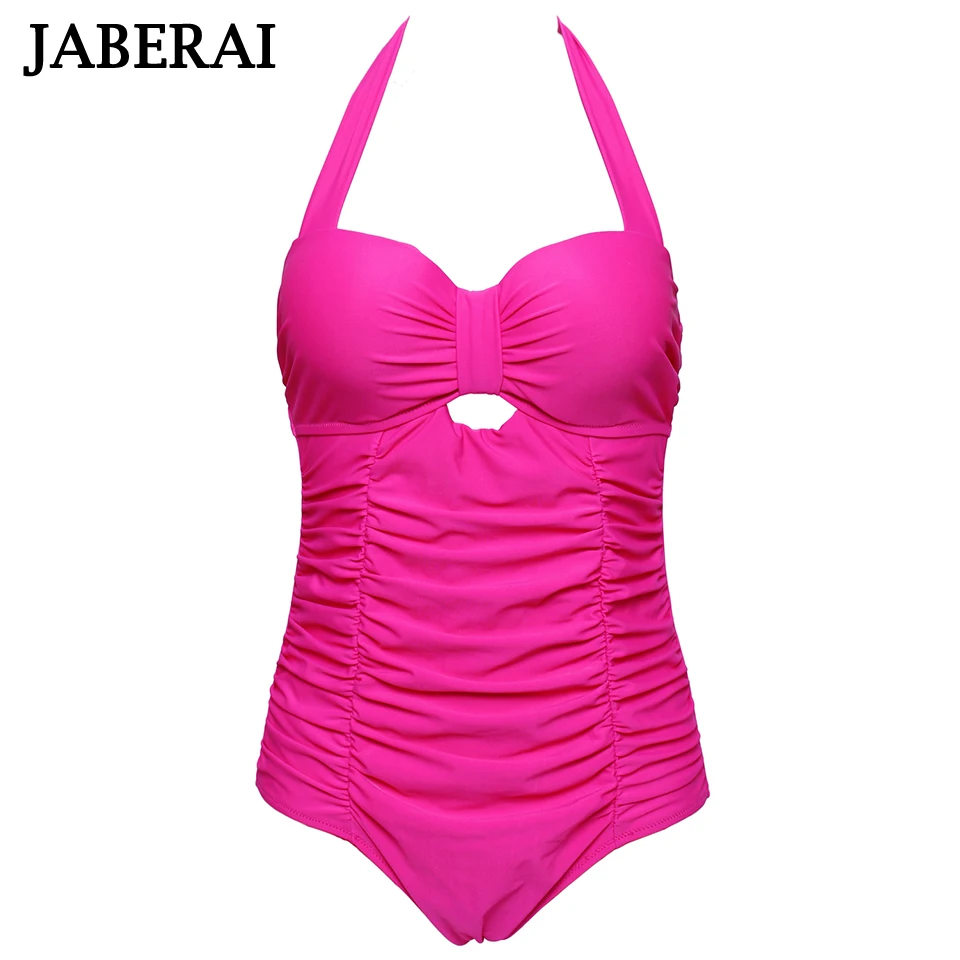

JABERAI One Piece Swimsuit 2019 Plus Size Swimwear Women Vintage Retro Fold Strappy Beach Bathing Suits Monokini Swimsuit