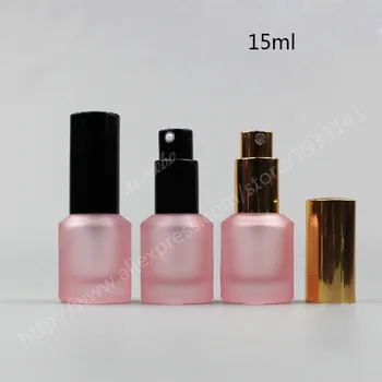 

Free Shipping 200 x 15ML Pink Frost Glass Bottle With Black Lotion Pump or Sprayer, Cosmetic Essence Emulsion Packing Bottle