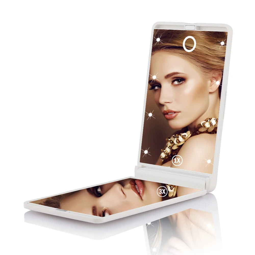 Зеркало для макияжа, для женщин 8 стетодиодных приборов ламп косметическое складное портативное компактное карманное зеркало для макияжа под светом с Bettery