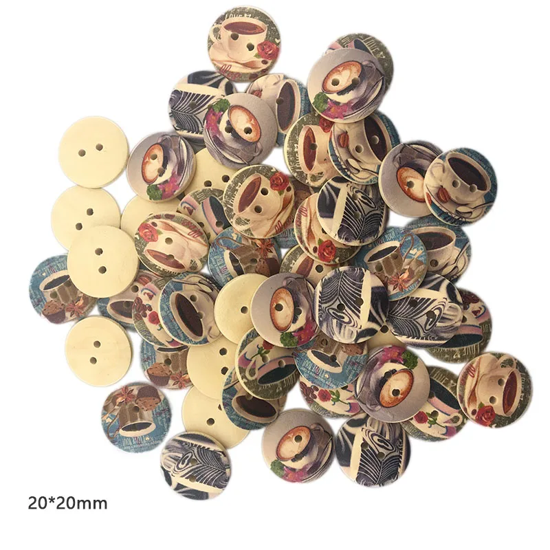 

20mm 50pcs 2holes Wooden Buttons Coffee Style Sewing Scrapbooking Accessories DIY Sew Craft Decorative Wood Needlework Button