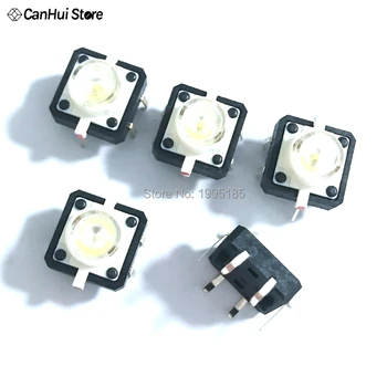 

20 pcs/lot 12X12X7.3 MM Tactile Push Button Switch Momentary Tact 12X12X7.0mm With LED Lights White 12*12*7.3mm