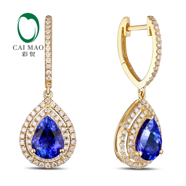 14k Yellow Gold 2 52ct Blue Tanzanite 0 60ct Natural Diamond 14k Yellow Gold 2 52ct Blue Tanzanite 0 60ct Natural Diamond Engagement Drop Earrings