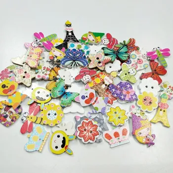 

HL 50pcs Mix Color Lots Styles Cartoon Animals Wood Buttons DIY Scrapbooking Sewing Crafts