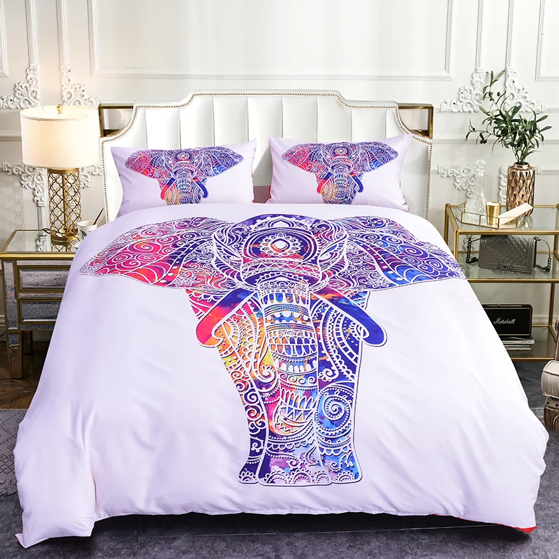 

Boniu Bohemia 3D Elephant Bedding Set 2/3pcs Colorful Printed Indian Bed Set Cover Queen King Duvet Cover with Pillow Case