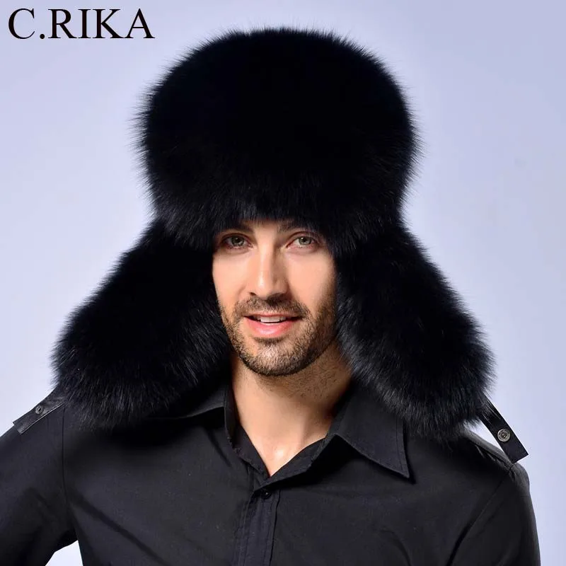Russian leather aviator leather cap men winter ski hat earmuffs catcher earmuffs imitation
